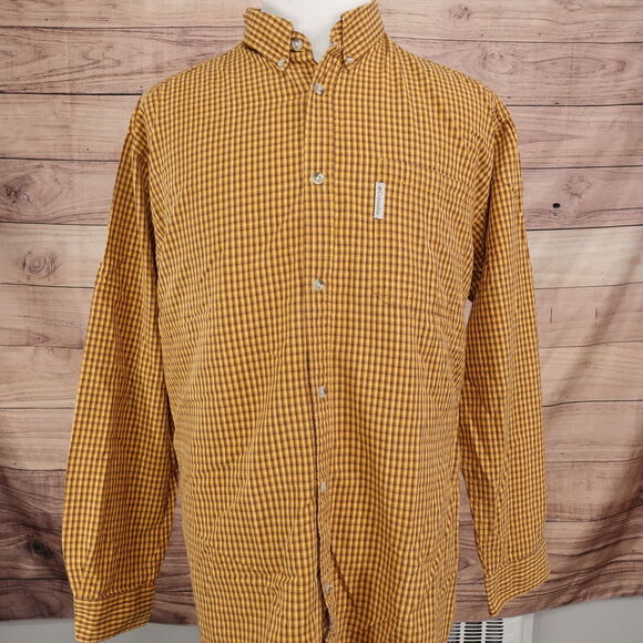 COLUMBIA SPORTSWEAR LONG SLEEVE YELLOW CHECK BUTTON DOWN SHIRT MENS SIZE XL - Picture 3 of 7
